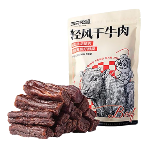 PLUS会员：三只松鼠轻风干牛肉干400g 五成干 内蒙古风味 手撕厚切牛肉棒 休