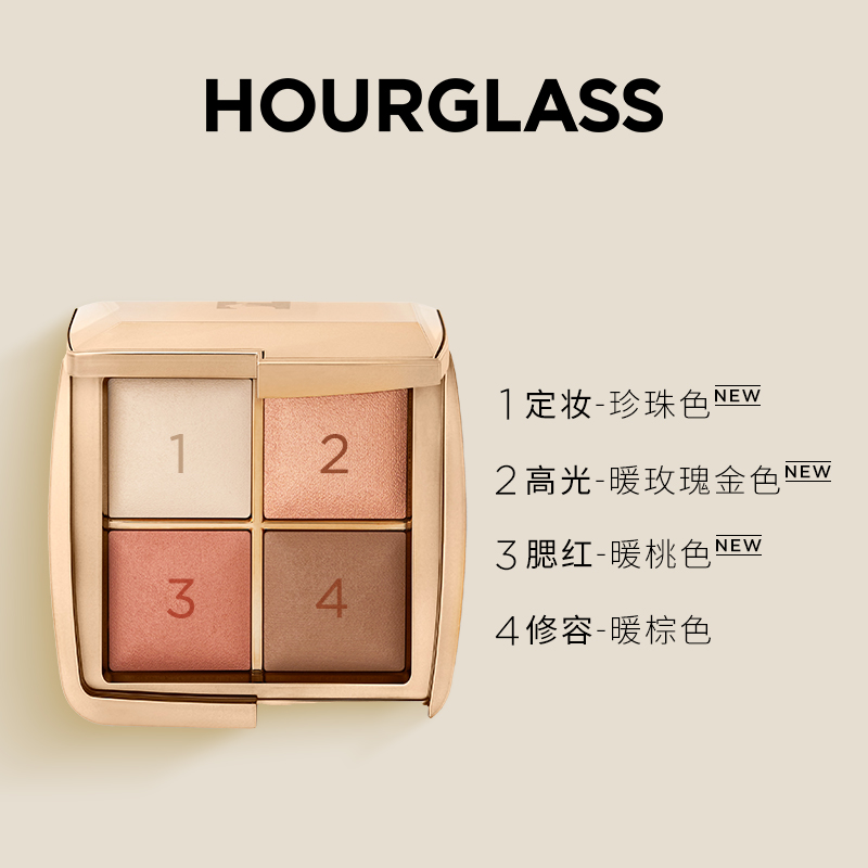 HOURGLASS 月兔盘四色限定彩盘 580元定妆-珍珠色 高光-暖玫瑰金色 腮红-暖桃色