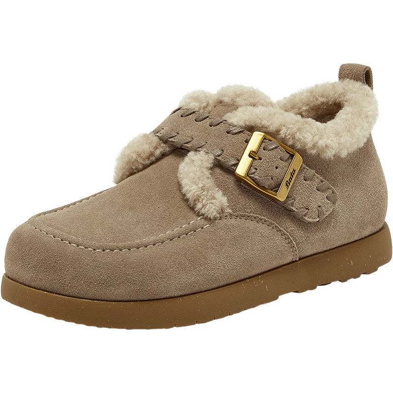 Bata 勃肯毛毛鞋女2025冬商场英伦牛剖皮通勤保暖单鞋30922DM5 灰色 39 469元