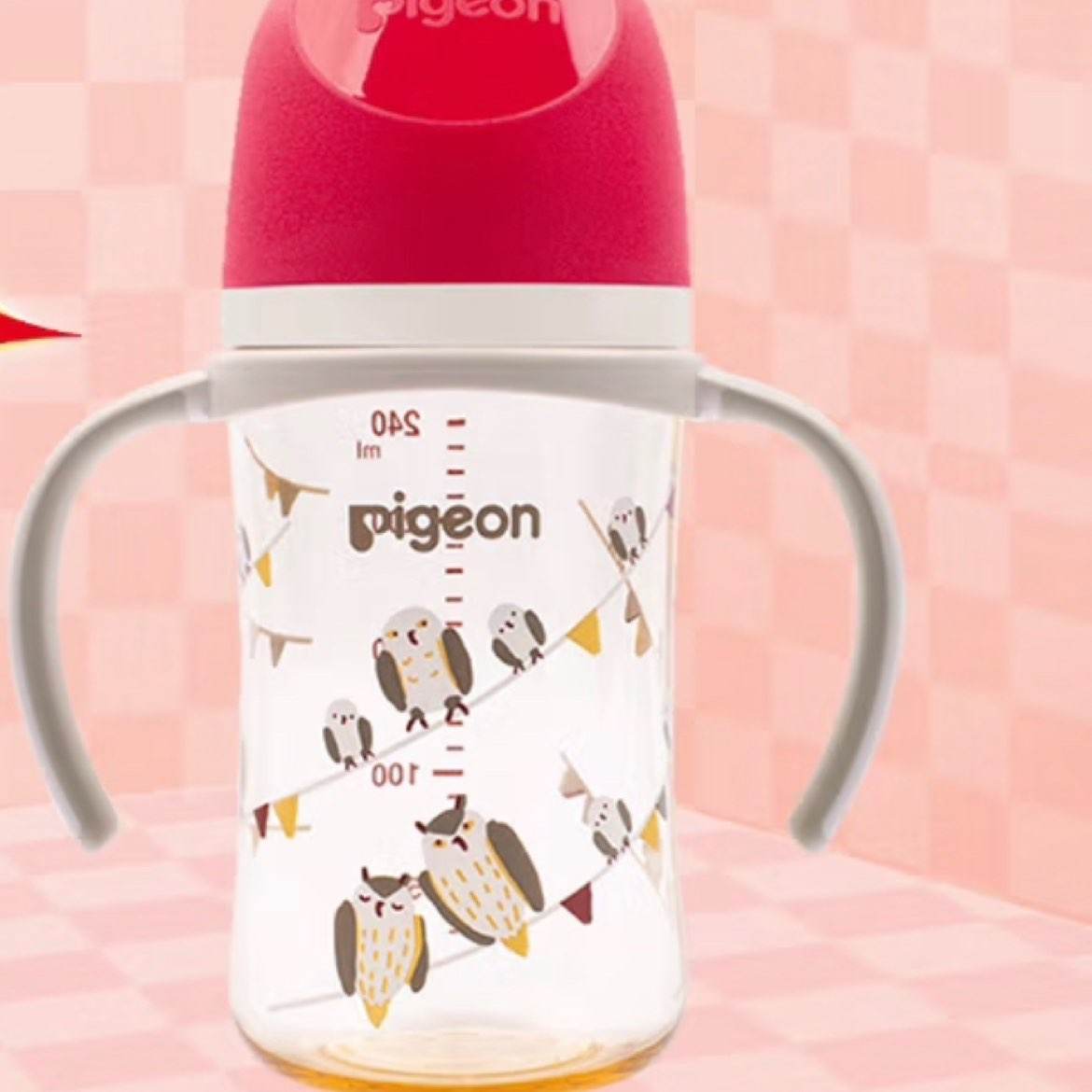 贝亲（Pigeon）双把手PPSU奶瓶 第3代 240ml-猫头鹰 L号 6个月以上 AA221 72.61元（