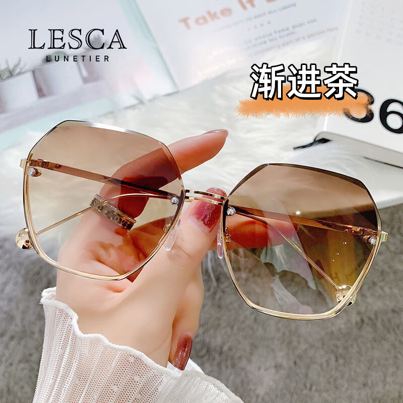 Lesca LUNETIER 新潮女防紫外线太阳眼镜渐变进双茶色 23.31元