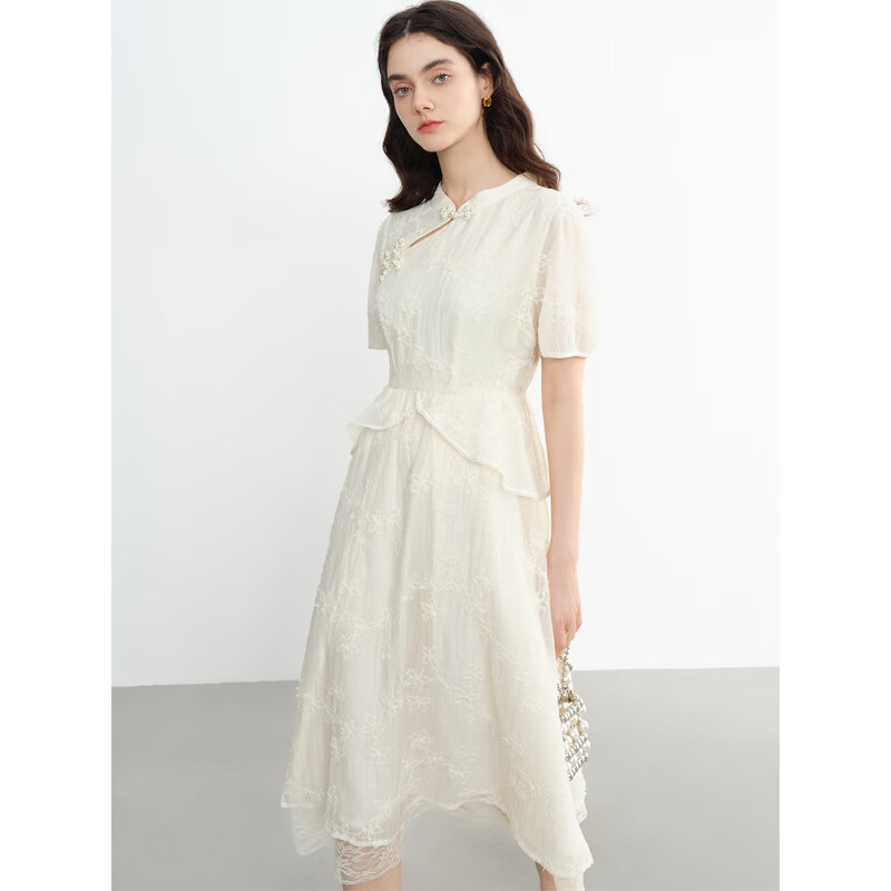 独束 大码女装法式浪漫新中式连衣裙夏季复古国风拼接收腰裙子 179.5元（需