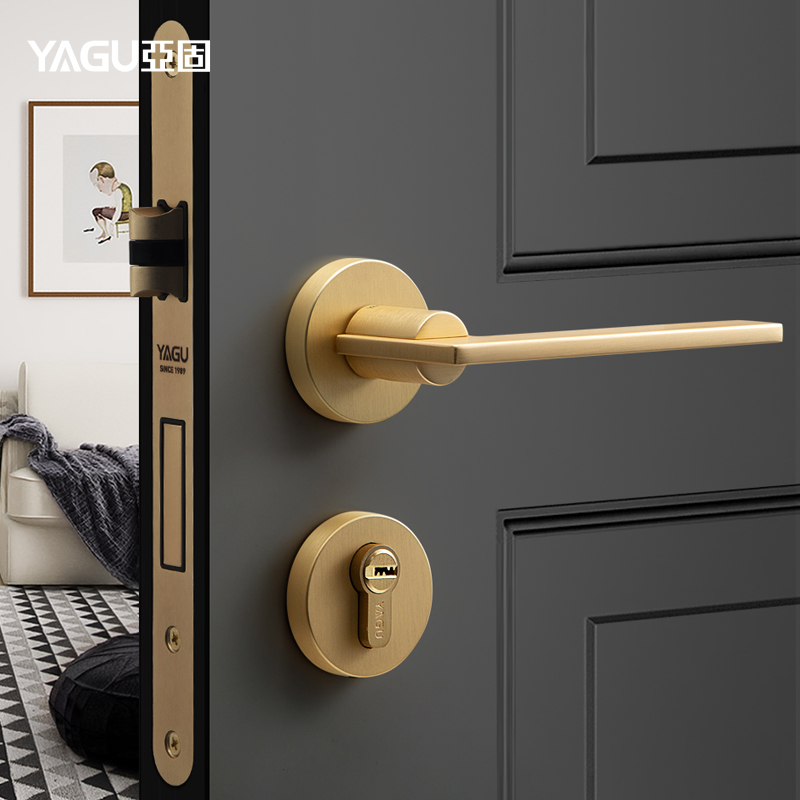 YAGU 亚固 北欧现代门锁室内卧室房门锁实木分体门锁具简约金色静音门锁 277
