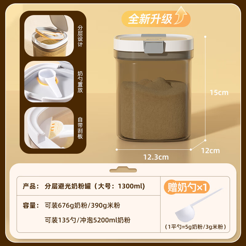 太力 奶粉盒 茶叶罐咖啡豆防潮密封便携分装1.3升 分层密封 18.8元（需用券