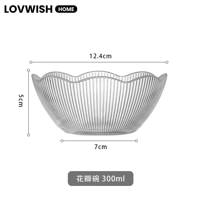 乐唯诗 ins风玻璃碗家用花瓣水果沙拉碗饭碗餐具日式果盘竖纹碗 莲花碗300ml*1 4.9元 - 清风线报
