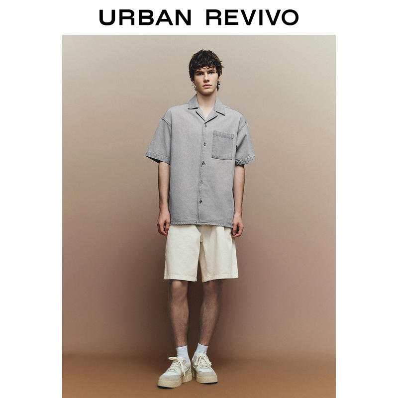 UR R2024夏季新款男装潮流休闲宽松廓形短袖牛仔衬衫UML840057 141元（需买2件，