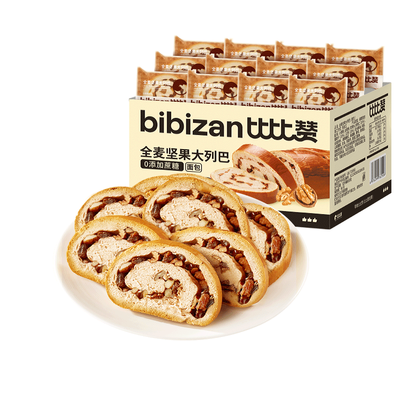 PLUS会员、需首购：BIBIZAN 比比赞 早餐面包零食 全麦坚果大列巴 300g 3.7元包