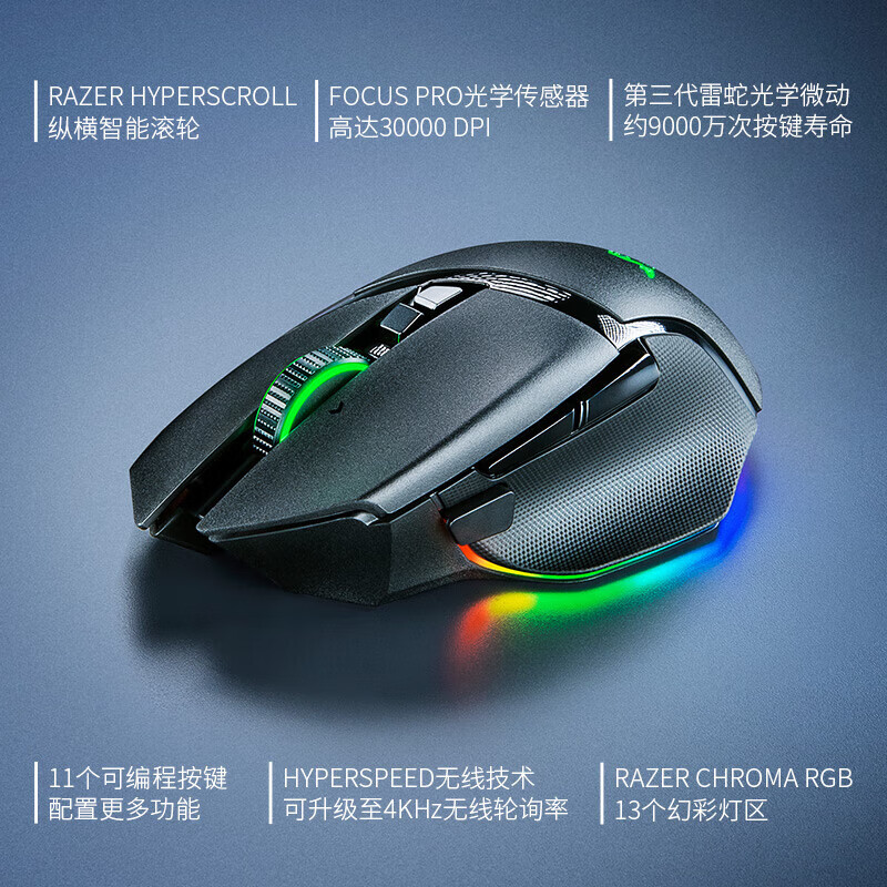 RAZER 雷蛇 巴塞利斯蛇V3专业版无线鼠标 人体工学设计 RGB幻彩灯效鼠标 吃鸡/