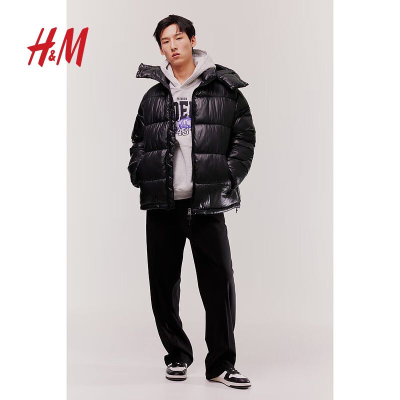 H&M 男装棉服保暖休闲舒适大阔版棉夹克1196497 黑色 165/84A 275.4元（需用券）