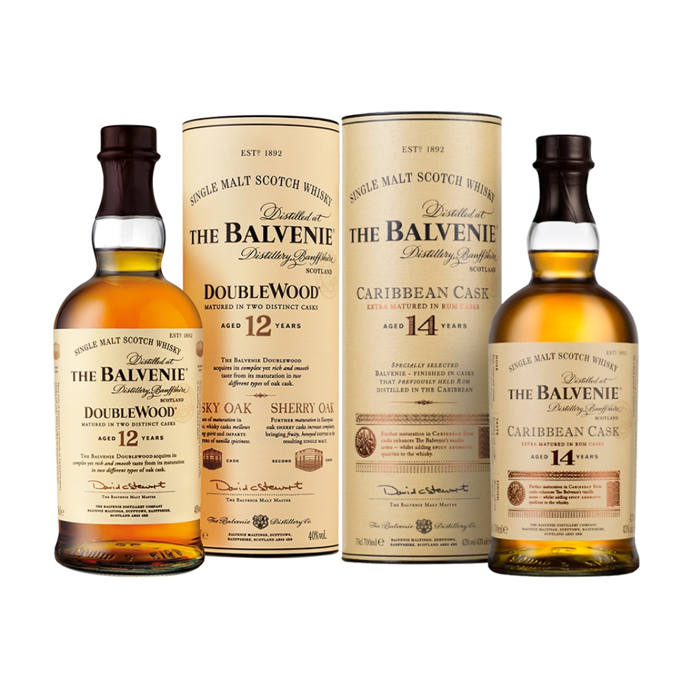 88VIP：THE BALVENIE 百富 12年双桶陈酿+14年加勒比桶陈酿单一麦芽威士忌 1204.6元