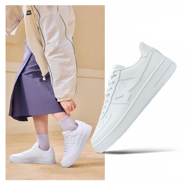 特步 小白鞋女鞋春季情侣休闲鞋子男鞋空军一号厚底百搭运动鞋板鞋 98.1元