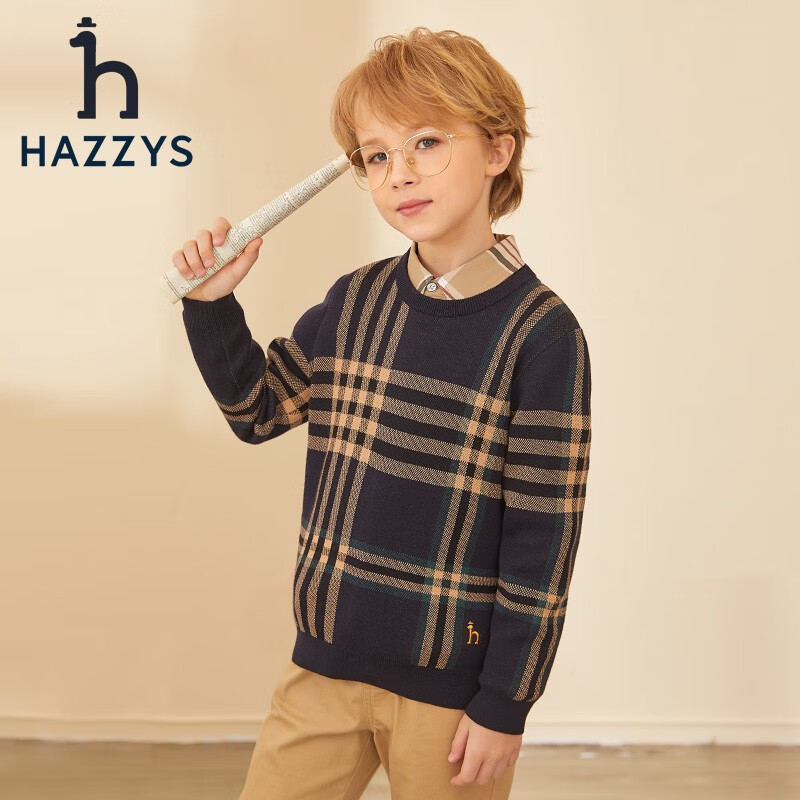 HAZZYS 哈吉斯 品牌童装儿童男童秋新款套头线衣平顺柔糯舒适柔软男童套头