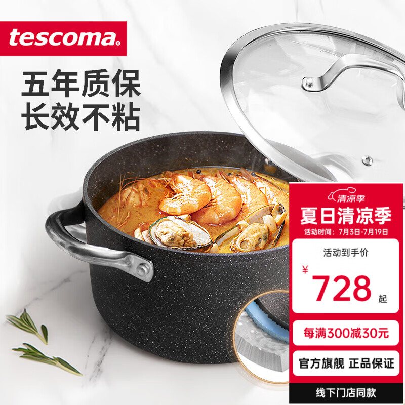 tescoma 捷克 石面汤锅奶锅辅食锅不粘锅 燃气电磁炉通用烹饪锅具24cm 4.5L 728