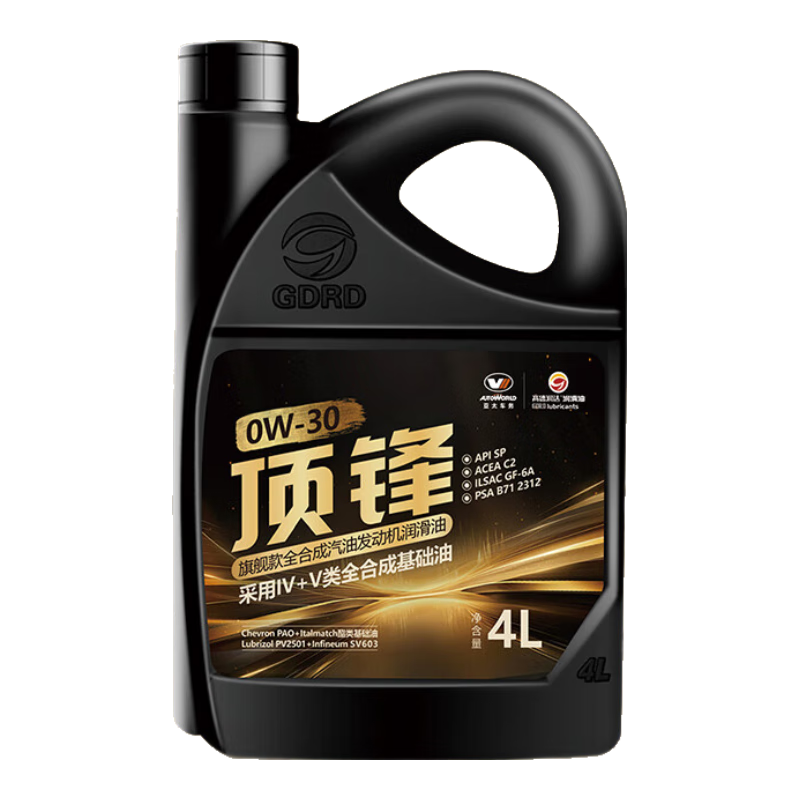高德润达 顶锋旗舰全PAO酯类IV+V全合成汽机油 SP C2 0W-30 4L 汽车保养 169.15元
