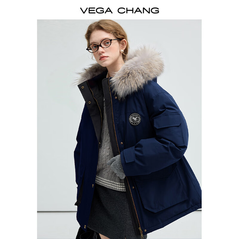 VEGA CHANG 安心绒 女士羽绒服 貉子毛工装派克服 521元（需用券）