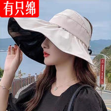 有只绵 女士空顶黑胶遮阳帽 旅行沙滩帽子 黑胶防晒帽遮脸太阳帽 14.1元（
