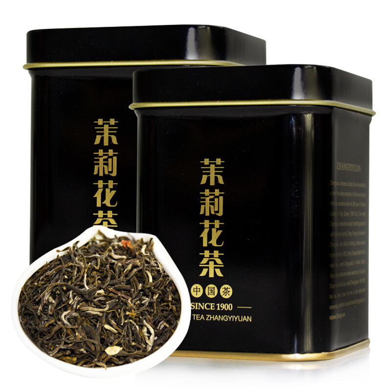 张一元 茶叶特级茉莉花茶100g（50gx2罐）黑罐茉莉花香浓茗茶 黑罐x2 85元