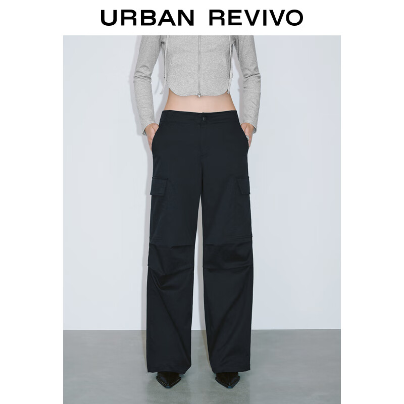 URBAN REVIVO UR2024秋季女装工装风多口袋压褶高腰直筒裤UYY640014 墨蓝 M 279元（