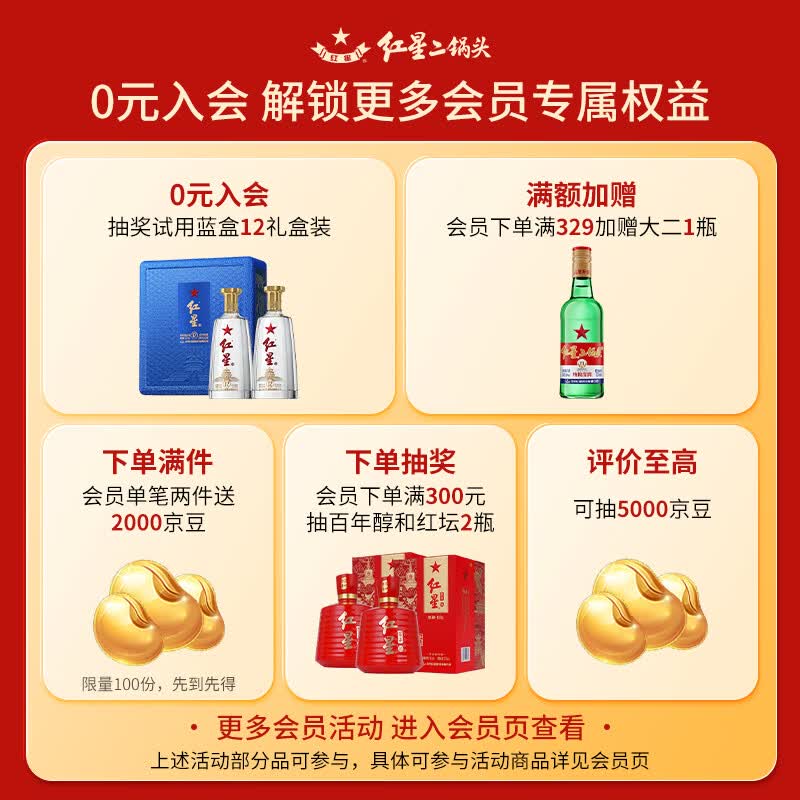 红星 二锅头酒 绵柔8纯粮 蓝瓶 53%vol 清香型白酒 500ml 单瓶装 37元 - 线报酷