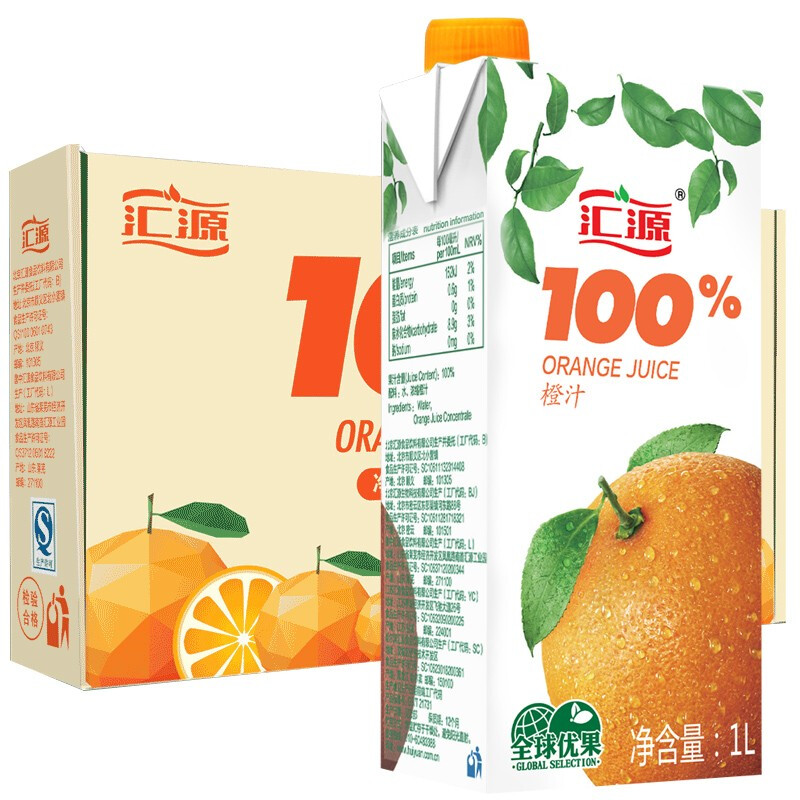 88VIP：汇源 100%橙汁 1000ml*5盒 27.25元（需用券）