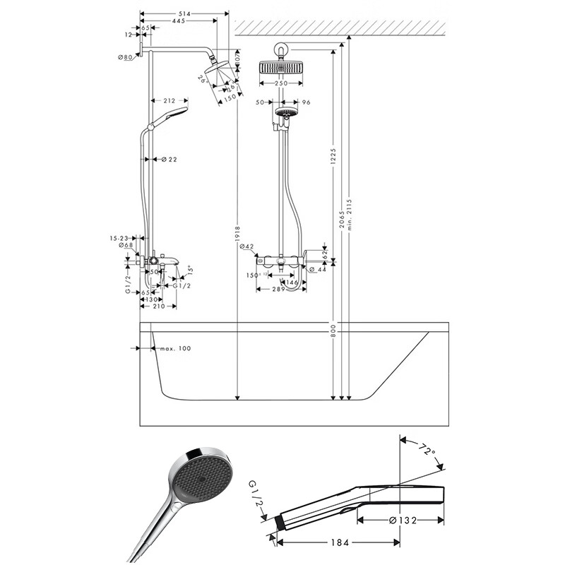 hansgrohe 汉斯格雅 26777007 双飞雨240恒温花洒 2719元