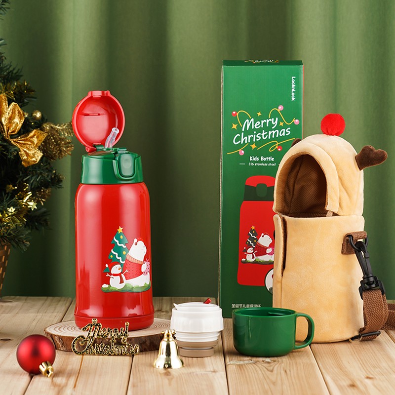 乐扣乐扣 LOCK&LOCK 儿童316不锈钢带吸管保温杯 圣诞款 89元包邮