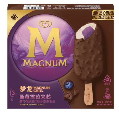 PLUS会员：梦龙和路雪 蓝莓雪芭夹芯 黑巧布朗尼 冰淇淋 66g*3支*4件 60.68元包