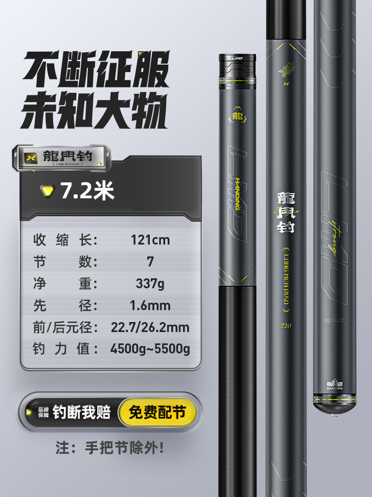 HANDING 汉鼎 龙门钓鱼竿 HDLMD1 7.2M 662.15元