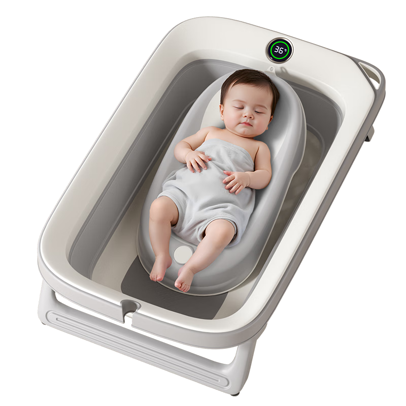 iuu 婴儿洗澡盆儿童浴盆 大号可折叠可坐可躺 新生儿用品 感温款 双层加厚PP