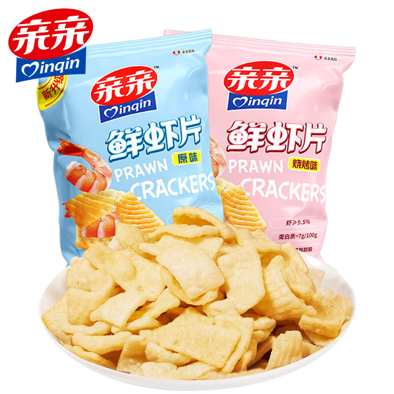 Qinqin 亲亲 鲜虾片 烧烤味/原味 80g/袋*任选29件 80.1元包邮，合2.76元/件(双重