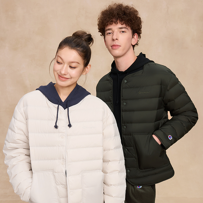 保暖服饰：Champion 冠军轻薄羽绒服男25冬季女排骨短款羽绒外套 377元