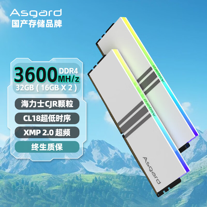 Asgard 阿斯加特 32GB(16Gx2)套装 DDR4 3600 台式机内存条 RGB灯条-海力士CJR颗粒-女