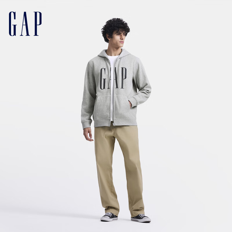 Gap 男女装2024秋季新款印花字母logo抓绒连帽卫衣休闲660128外套 灰色 170/92A(M) 