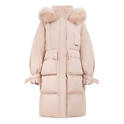 雪中飞 秋冬狐狸大毛领百搭温暖时尚百搭防风多色羽绒服 浅酡粉|1591 M 165/88