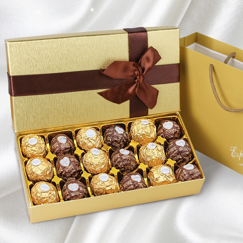 费列罗 巧克力礼盒心形 金沙巧克力盒装女圣诞女士 18粒 礼盒装 225g 袋 39.9