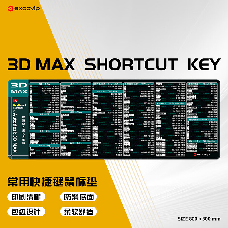 宜适酷 3D max快捷键鼠标垫大号电脑桌垫办公键盘垫锁边快捷键0331 18.96元