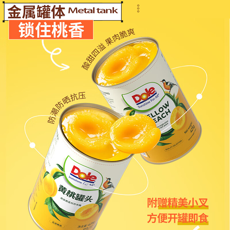 Dole 都乐 糖水型黄桃罐头 425g*5罐 38.9元（需用券）