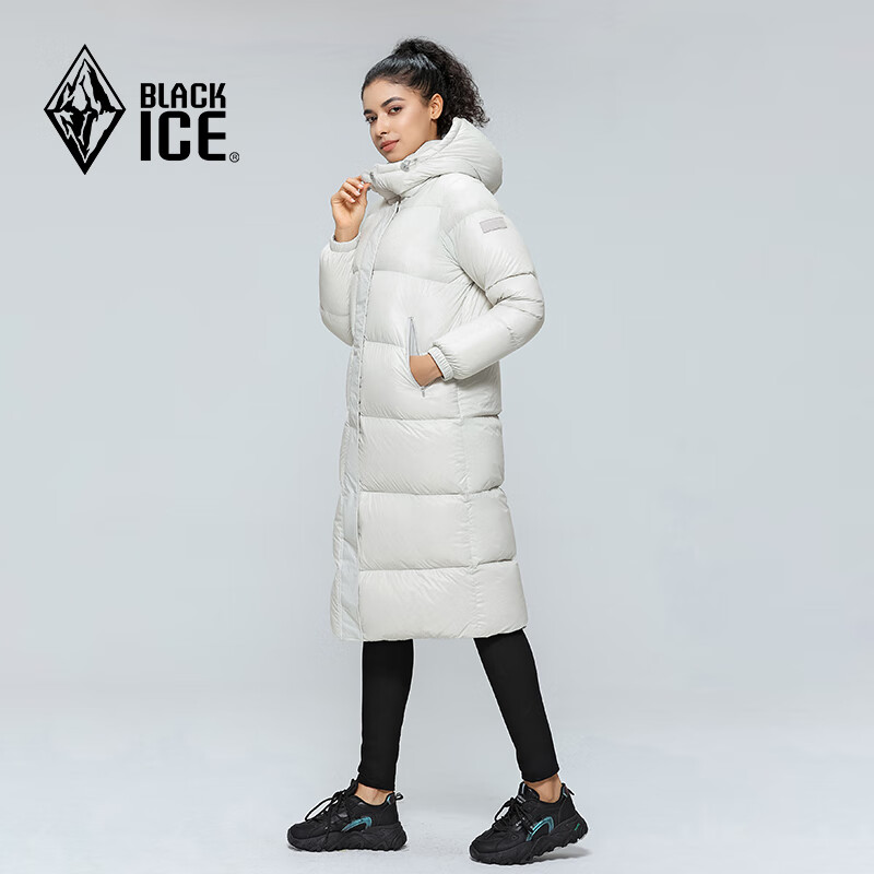 BLACKICE 女士過膝長款鴨絨連帽大衣輕量保暖防風防潑水羽絨服 277.76元（需用
