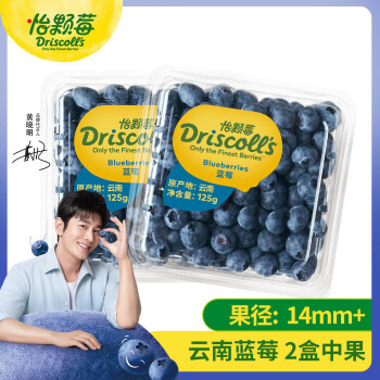怡颗莓 Driscoll's 当季云南蓝莓14mm+ 2盒装 125g/盒 新鲜水果 ￥39