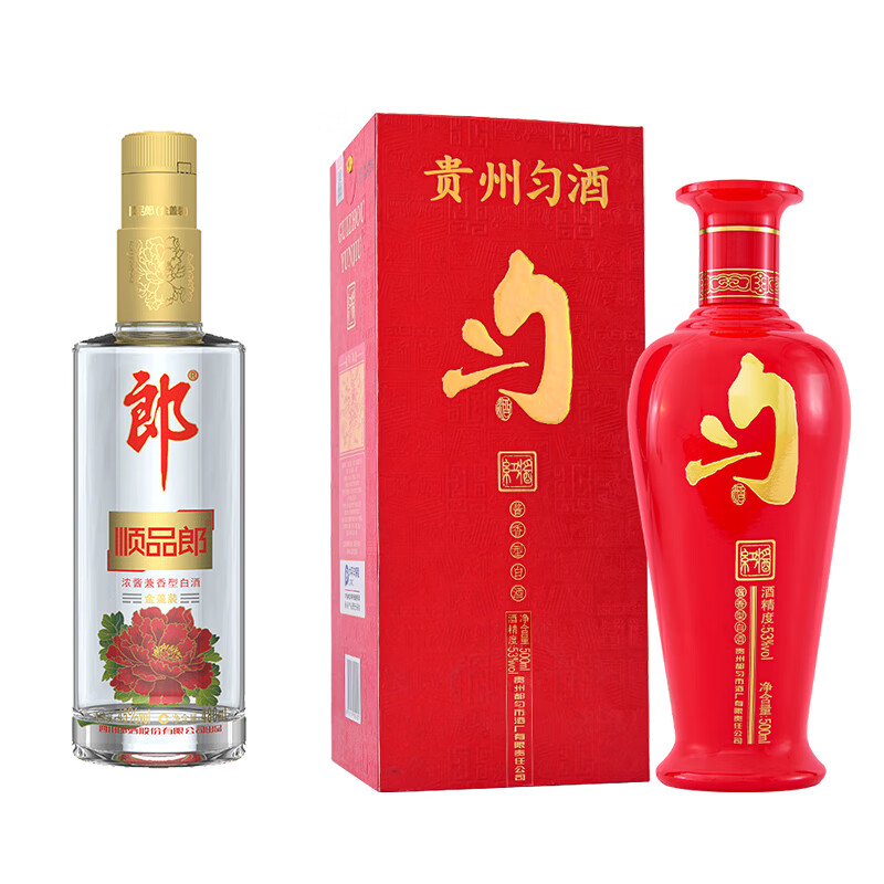 郎酒 郎 顺品郎 金盖45度 480ml 1瓶+贵州匀酒红酱 53度 500mL 1瓶 川酒贵酒组合套装 99元