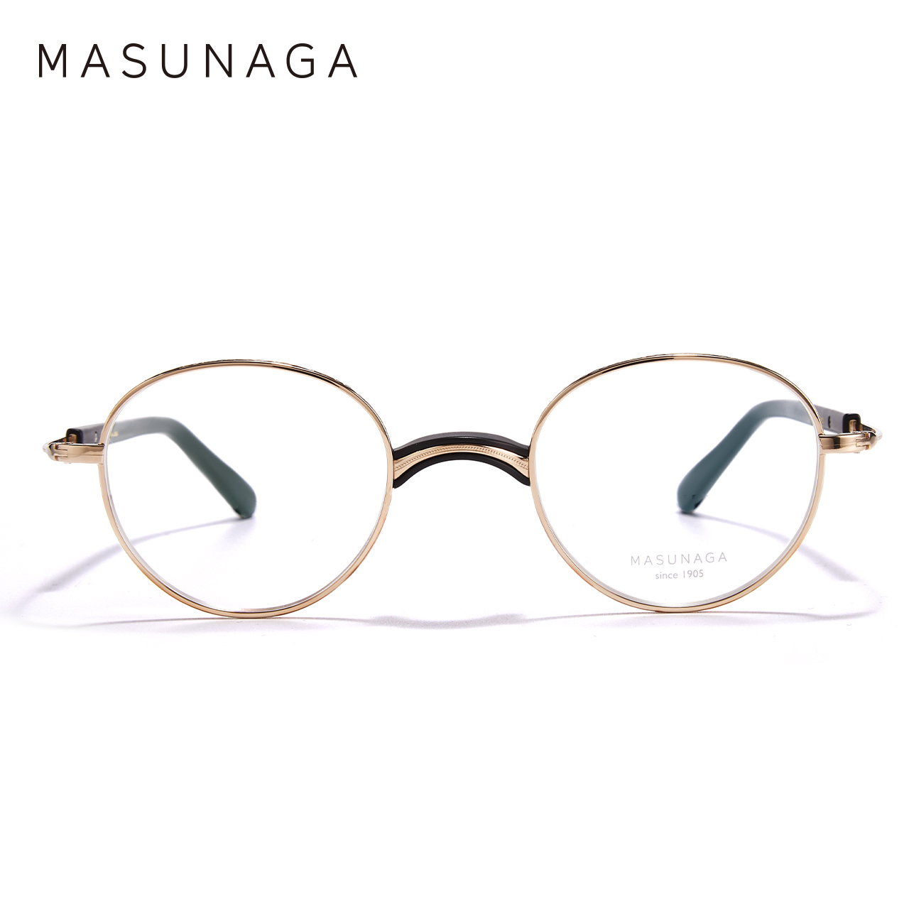 masunaga 增永眼镜架经典复古金属圆框版材镜腿眼镜架男女GMS 104 2180元（需用