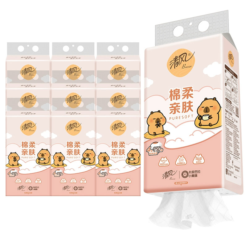 移动端：清风 亲肤系列 悬挂式抽纸 4层*250抽*10提(170*132mm) 27.81元（淘金币可