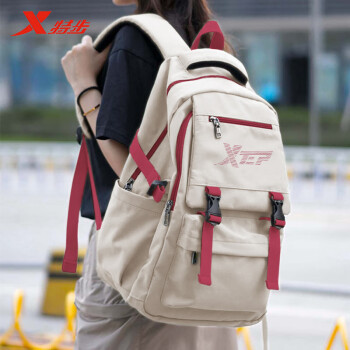 XTEP 特步 背包女双肩包2024新款国潮大容量初中高中大学生旅行休闲时尚书包 红白色 ￥109