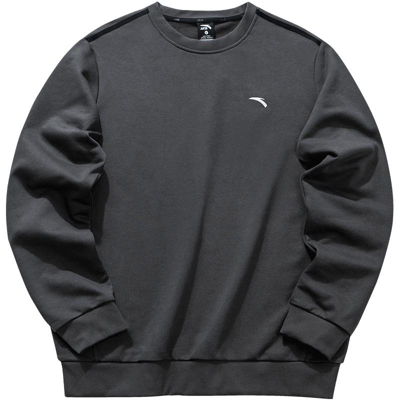 安踏 休闲长袖卫衣男冬季圆领套头加绒打底衫宽松针织运动上衣 99元