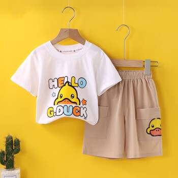 B.Duck 夏季儿童短袖套装男女童白色HELLO+卡其色短裤 100cm 29.9元（需用券）