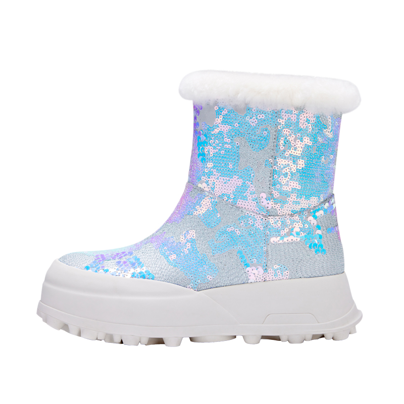 JISEAS设计师厚底雪地靴女2023新款冬季亮片保暖毛毛防滑时尚短靴 439.3元（需