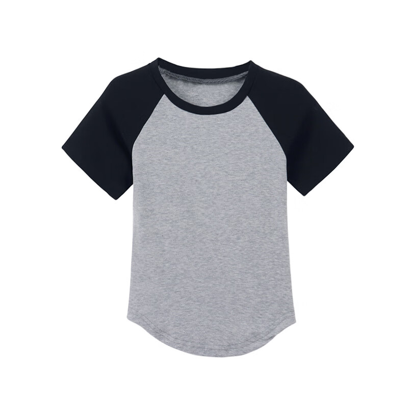H 不规则插肩袖T恤女2024夏季新款短款修身显瘦短袖设计感学生上衣 灰色 XL 2