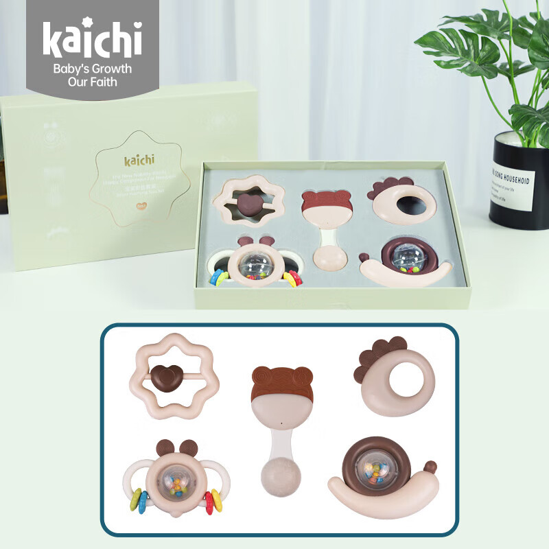 Kaichi 凯驰玩具 新生儿手摇铃礼盒婴儿0-1岁3月早教安抚套装满月礼 宝宝摇铃5件套 57元（需买2件，需用券）