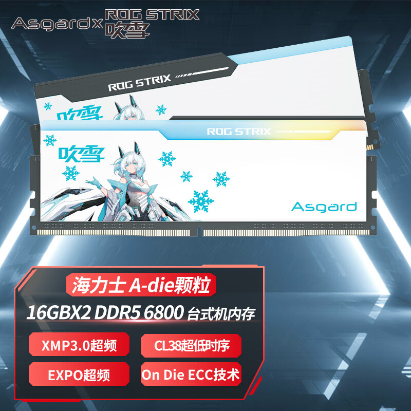 Asgard 阿斯加特 32GB(16GBx2)套 DDR5 6800 台式机内存 RGB灯条-吹雪 868元