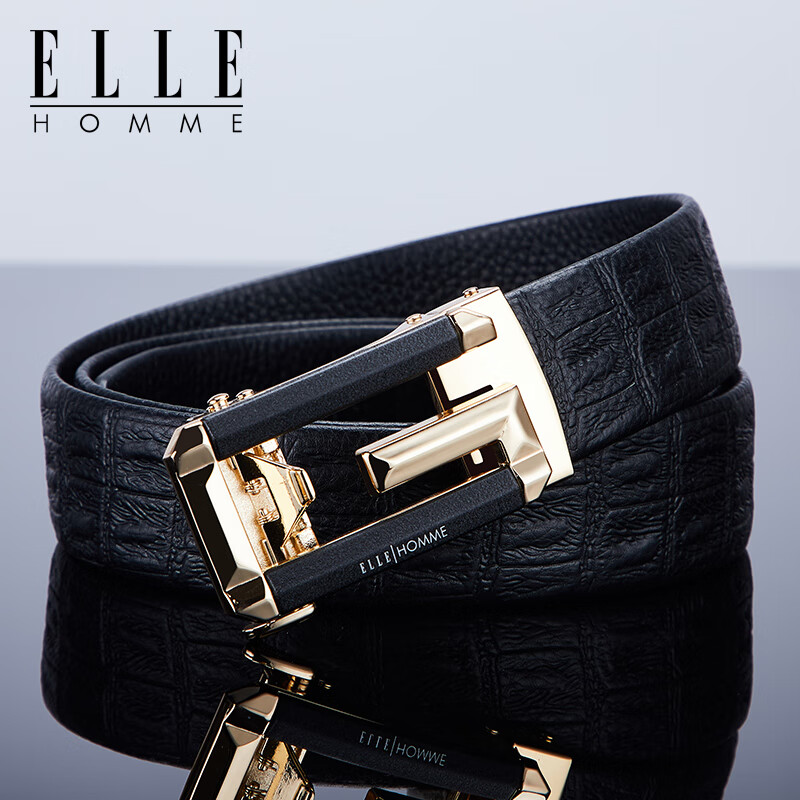 ELLE HOMME 法国品牌真皮自动扣腰带鳄鱼纹 902030百搭金色 110cm 77.71元（需用券